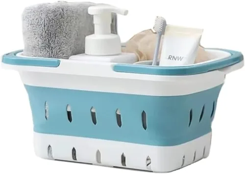 Organizador de plástico para productos de suministros de limpieza, cesta plegable de almacenamiento con asas, organizador de caja para baño, cocina,