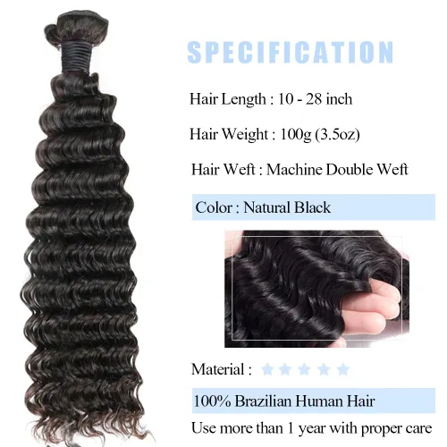 Miniatura 2 de lianlian Extensiones de cabello humano brasileño de onda profunda de 14 pulgadas, 100% sin procesar, virgen, cabello humano rizado profundo