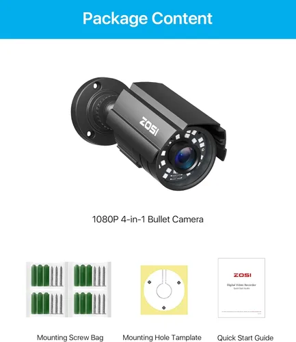 Miniatura 9 de ZOSI - Sistema de cámaras de seguridad CCTV 1080P para exteriores e interiores, híbrido 4 en 1 HD TVI/CVI/AHD/CVBS, cámaras de seguridad