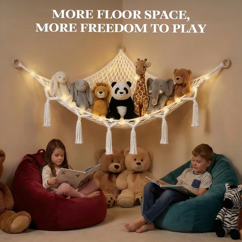 Miniatura 6 de Hamaca de almacenamiento de animales de peluche, red de hamaca de juguete grande para decoración de habitaciones de animales de peluche, bonita red