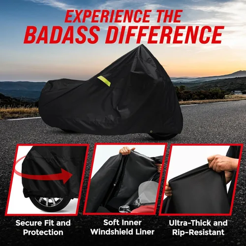 Miniatura 7 de Cubierta de protección para motocicleta de la marca Badass Motogear, con rayas reflectantes de seguridad nocturnas, escudos de calor, con badass