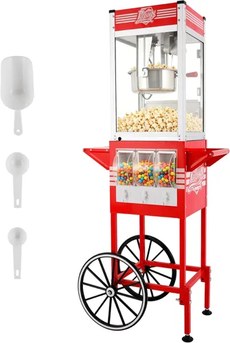 Miniatura 20 de Máquina de palomitas de maíz con carrito, con ruedas, cuchara de aceite de acero inoxidable, carrito móvil con taquillas para cine en casa Negro