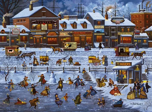 Miniatura 2 de Buffalo Games Charles Wysocki - Bostonianos y frijoles - Rompecabezas de Navidad de 1000 piezas - Rompecabezas festivo para adultos - Piezas