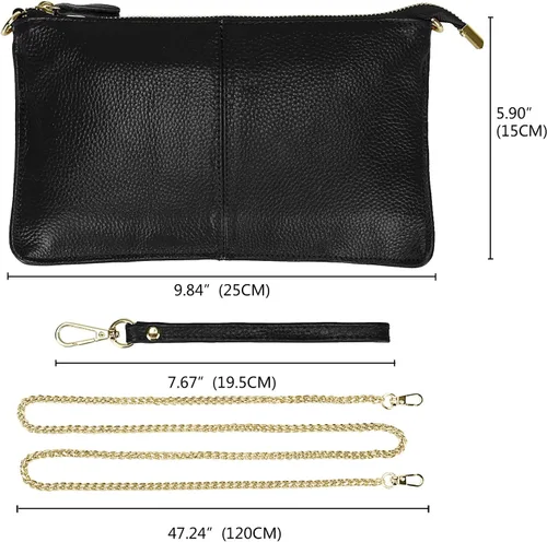 Miniatura 7 de Uromee Cartera de mano para mujer, de piel auténtica, con cadena de hombro desmontable