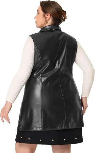 Miniatura 4 de Agnes Orinda Chalecos de talla grande para mujer, sin mangas, con solapa, casual, de poliuretano, chaleco