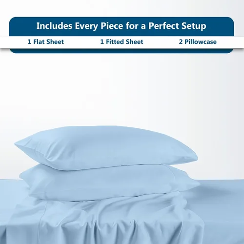 Miniatura 114 de Shreem Linen Olympic - Juego de sábanas tamaño Queen de 66 x 80 pulgadas, 100% algodón egipcio, juego de ropa de cama de 4 piezas, se adapta a Azul