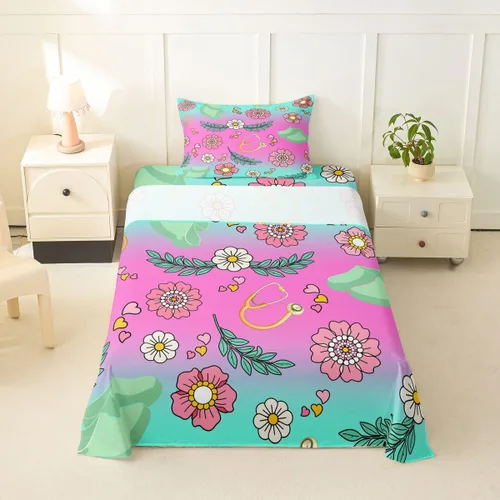 Miniatura 33 de Erosebridal Nurse Sheet Set Stethoscope Twin Sheets Set for Teen Boys,Colorful Medical Healthcare Heartbeat Syringe Fitted Sheet