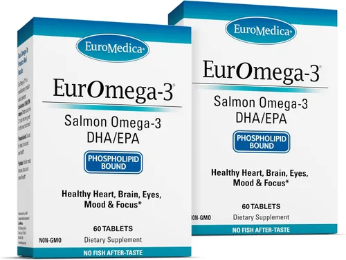EuroMedica EurOmega-3-60 Tabletas - Potentes ácidos grasos omega-3 + fosfolípidos y péptidos - Absorción superior - EPA y DPA de fuente exclusiva de