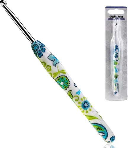 Miniatura 10 de 2.25mm Gancho de Ganchillo Looen, Mango Ergonómico para Manos Artríticas, Agujas de Tejer de Goma Suave Extra Largas para Principiantes de Crochet