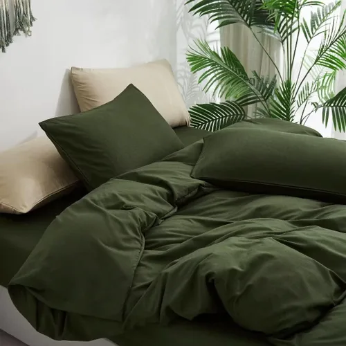 Miniatura 5 de Wellboo Juego de edredón de color verde oscuro, tamaño individual, color verde oliva, bohemio, ropa de cama de algodón para niños y niñas