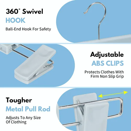 Miniatura 4 de Perchas para faldas, perchas para pantalones con clips, ganchos giratorios de 360 ° que ahorran espacio para pantalones, faldas, ropa, jeans Azul