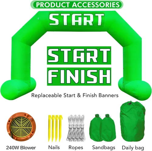 Miniatura 6 de Arco inflable de 20 pies de línea de acabado verde con potente soplador, arco inflable hexagonal al aire libre para carreras de 5 K, fiesta