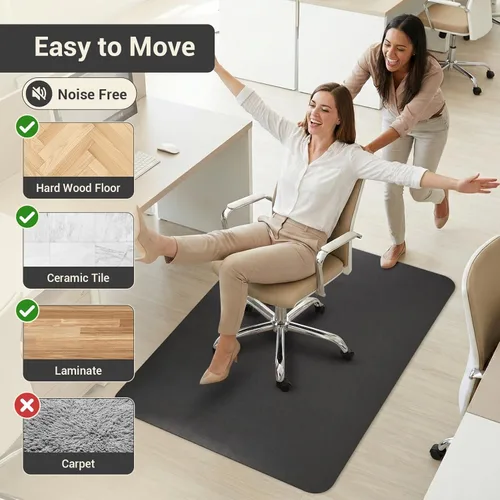 Miniatura 4 de Tapete para silla rodante de oficina para suelo de madera dura y azulejos, negro, antideslizante, no curvo, tapete para silla debajo del escritorio
