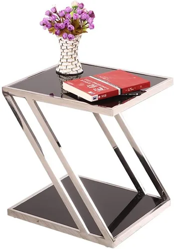 Miniatura 5 de WFF - Mesa de sofá de acero inoxidable, mesa de centro de vidrio templado, mesa de teléfono de oficina, mesita de noche para dormitorio, 17.7 in