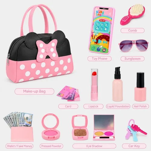 Miniatura 2 de Bolso de juego de simulación para niñas pequeñas, bolso para niños pequeños con juguetes de maquillaje de simulación para niños pequeños, juguetes