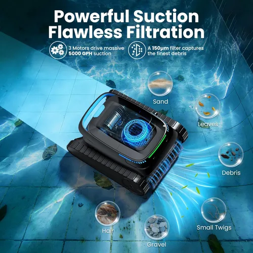 Miniatura 4 de Aspiradora robótica PC10, robot limpiador de piscina inalámbrico para piscinas enterradas y sobre el suelo, navegación inteligente, potencia