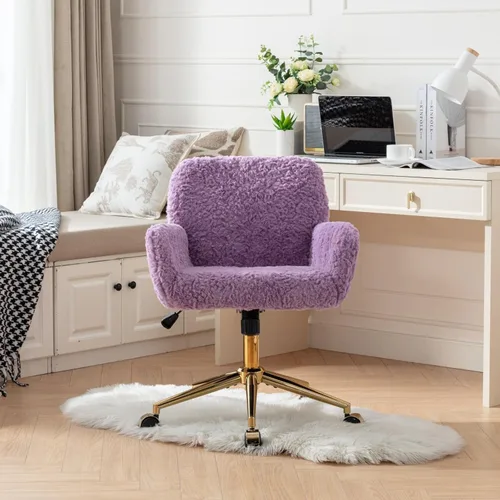 Miniatura 20 de Henf Silla de escritorio tapizada en piel sintética negra para maquillaje con base dorada, silla giratoria de oficina, silla de computadora