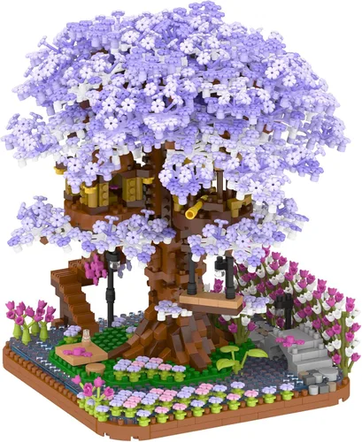 Miniatura 8 de Vziimo Juego de construcción de árbol bonsái en flor de cerezo, juego de modelo de casa de árbol Sakura japonés para adultos, 2028 piezas de mini