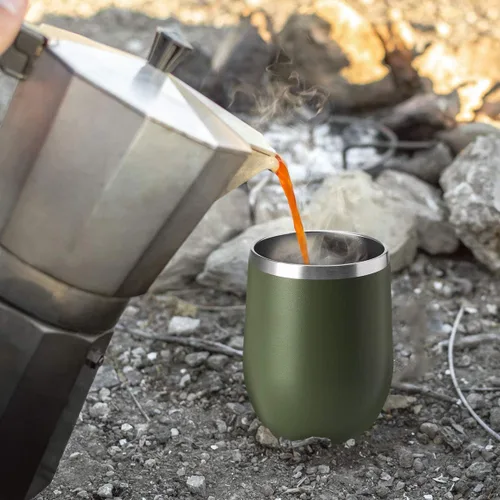 Miniatura 5 de HASLE OUTFITTERS Vaso de vino de 12 onzas con tapa, copas de vino sin tallo, tazas de viaje al vacío de doble pared, taza de café de acero Acero