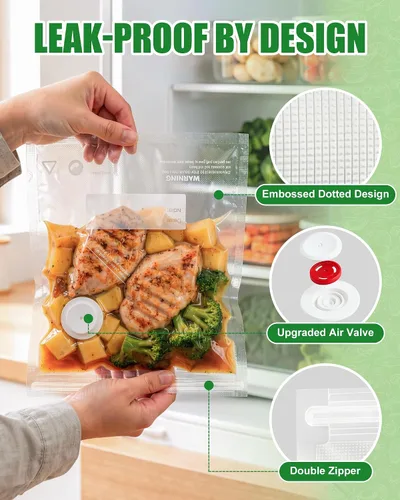 Miniatura 5 de RIWUSI 30 bolsas selladoras al vacío reutilizables para alimentos con válvula de aire y 10 clips de sellado, pequeñas (8.2 x 8.7 pulgadas), bolsas