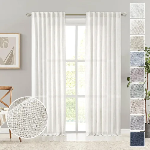 Miniatura 28 de Cortinas de lino 92 pulgadas de largo, juego de 2 paneles con bolsillo para barra, lengüeta trasera, cortinas transparentes para ventanas