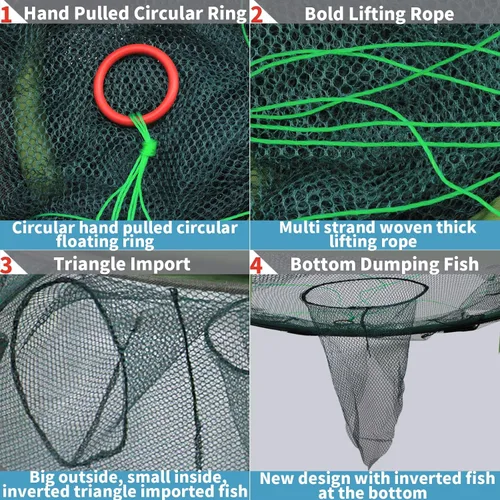 Miniatura 2 de Trampa redonda para cebo de pesca, redes de pesca de camarones plegadas portátiles, red de malla de nailon, equipo de pesca para cangrejos Minnow