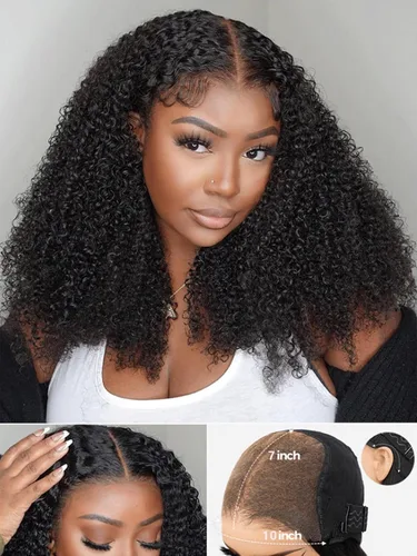 Miniatura 3 de Lealife Pelucas de cabello humano rizado sin pegamento, prearrancadas, 10X7 precortadas con encaje HD, pelucas rizado crespo para usar y llevar
