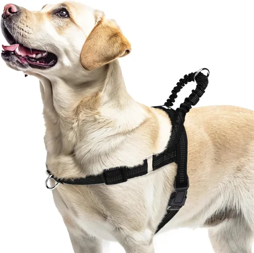 Miniatura 7 de PUPTECK Arnés sin tirones para perros grandes, chaleco arnés reflectante ajustable para mascotas con asa elástica, arnés a prueba de escape sin Negro