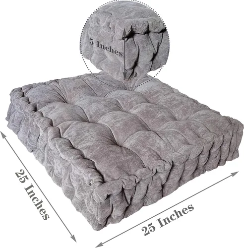 Miniatura 4 de Verpert Almohada de suelo de 25 x 25 pulgadas, cojín cuadrado de meditación para adultos, cojín de asiento acolchado de gran tamaño para rincón