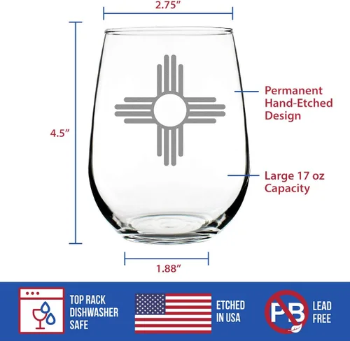 Miniatura 5 de Bevvee Copa de vino sin tallo de la bandera de Nuevo México, decoración con temática del estado y regalos para mujeres y hombres nuevos mexicanos