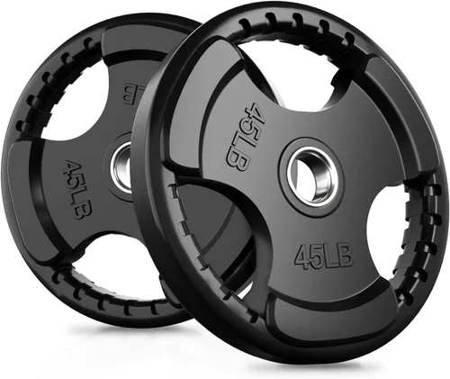 RitFit Weight Plates for Barbell, 2-Inch Olympic Rubber Grip Plates for Weightlifting and Strength Training in Home & Gym, Single, Pair and Sets