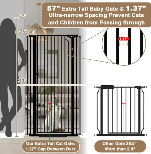 Miniatura 2 de Puerta para mascotas extra alta de 57" para gatos y perros-52.8"-57.4" Puerta para gatos extra ancha para marcos de puertas y escaleras-Espaciado