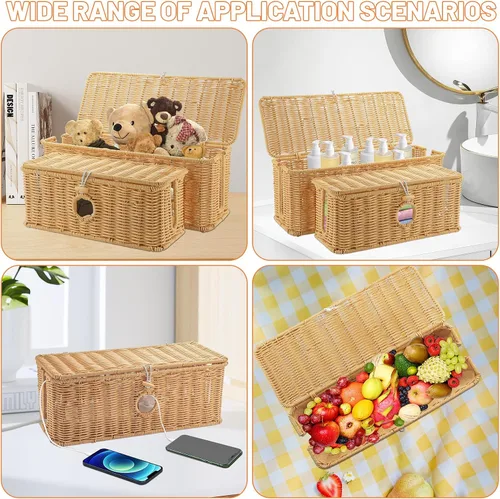 Miniatura 7 de 2 cajas de gestión de cables hechas a mano, organizador de cables de ratán, cajas organizadoras de cables grandes y medianas, cajas de regleta