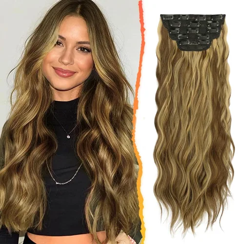 Miniatura 26 de BARSDAR Extensiones de cabello ondulado con clip, color marrón chocolate oscuro, extensiones de cabello con clip de 20 pulgadas para mujer, 5 piezas