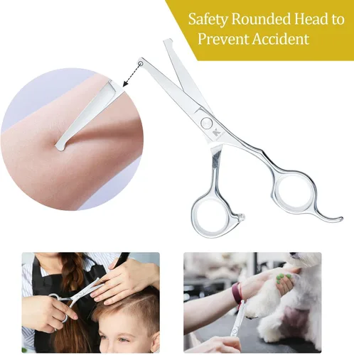 Miniatura 4 de Tijeras de corte de pelo para niños de 6.1 pulgadas, puntas redondeadas, tijeras profesionales de corte de pelo seguras para bebés, niños, mujeres