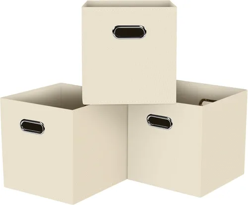 Miniatura 32 de Cubos de Almacenamiento Plegables Negros, Cajas de Almacenamiento de Tela, Organizadores de Cubos con Asas Duales para Organizador del Hogar, Juego