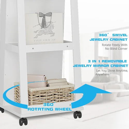 Miniatura 4 de OUTDOOR DOIT Organizador de joyas, armario de joyería, joyero de pie con espejo de cuerpo completo y armario de madera grande con cerradura