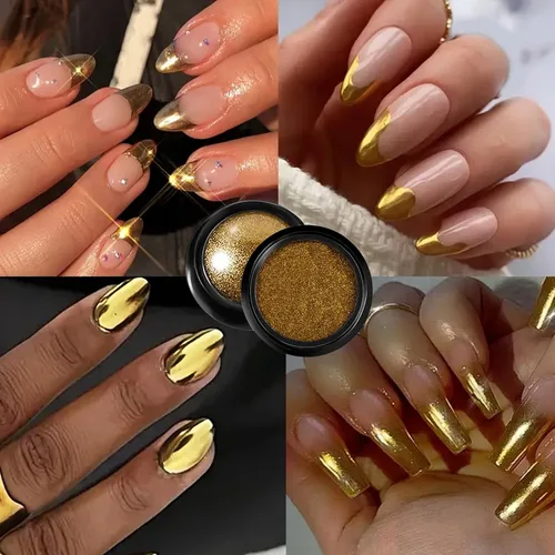 Miniatura 3 de Espejo holográfico dorado cromado polvo para uñas efecto brillantina, lentejuelas de polvo metálico, gel UV, pigmento de polvo cromado para uñas