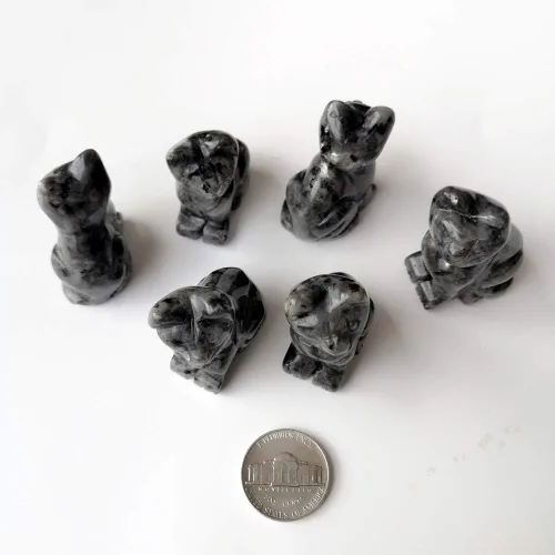 Miniatura 3 de 2 piezas de cristales de labradorita negra natural y piedras curativas, figuras de gato de la suerte talladas en bolsillo, coleccionables de 1.5