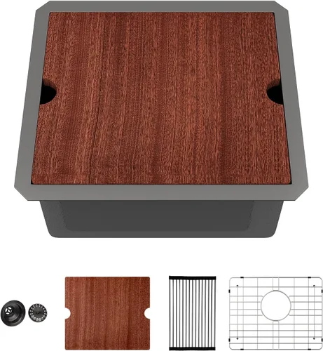Miniatura 12 de Sarlai 33 Fregadero de Cocina Empotrado - Fregadero de 33 x 19 Pulgadas Bajo Encimera Estación de Trabajo de Profundidad Sencillo Tazón 16 Calibre