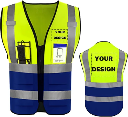 Miniatura 36 de Chaleco de seguridad de alta visibilidad reflectante con bolsillos y cremallera personalizado su logotipo ropa de trabajo de seguridad