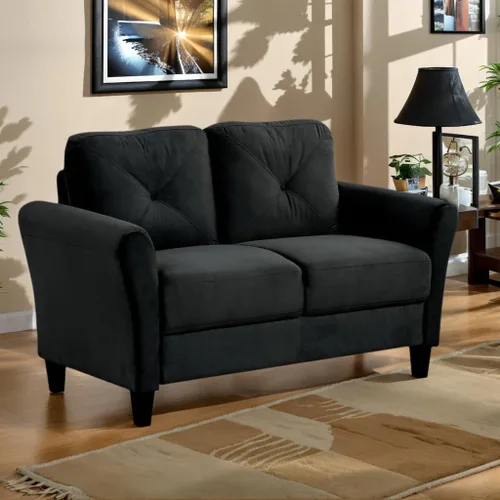 Miniatura 10 de Harper & Bright Designs Sofá individual tapizado de terciopelo con respaldo copetudo con botones, sillón moderno para sala de estar, color negro