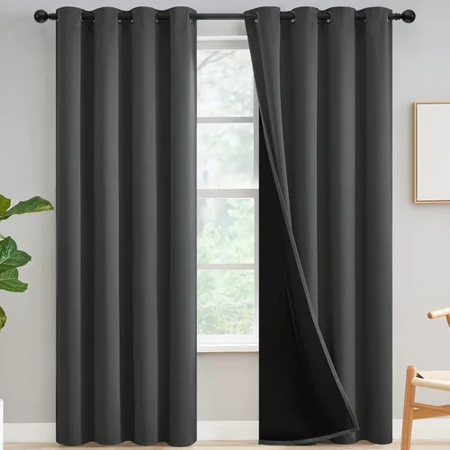 Miniatura 259 de Yakamok Cortinas negras, cortinas de ventana con aislamiento térmico y eficiencia energética para dormitorio, cortinas opacas completas y cortinas