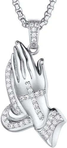 U7 Colgante de cruz ortodoxa rusamanos rezandosigno de Ichthys para hombres y mujeres, acero inoxidable chapado en oro de 18 quilates, collar