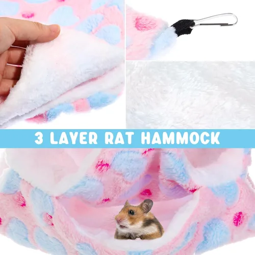 Miniatura 3 de Sweetude Juego de 6 hamacas para ratas, túnel colgante de hurón, hamacas de conejillo de indias de 3 niveles, cama de chinchilla suave para Lovely