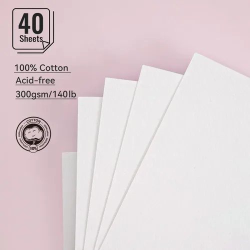 Miniatura 2 de LIGHTWISH Papel para Acuarela a Granel, 100% Algodón Prensado en Frío 300gsm/140lb, Paquete de 2, Total 40 Hojas A5 Con Agujeros Para Perforar Papel