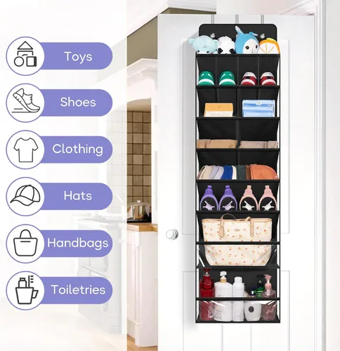 Miniatura 7 de MISSLO Organizador de zapatos transparente para colgar sobre la puerta, con bolsillos profundos y grandes, para armario, 20 pares de soportes