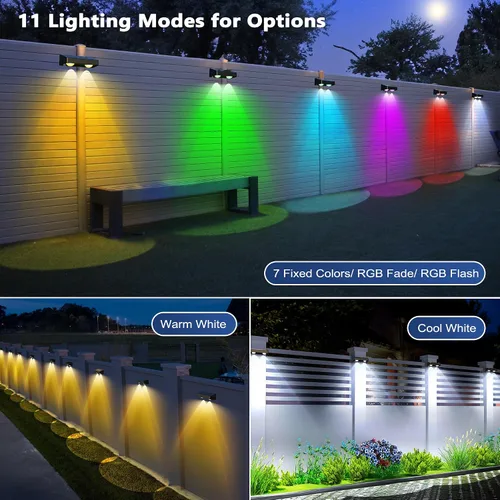 Miniatura 3 de Brizled Luces solares para valla al aire libre, paquete de 8 luces patrióticas para valla al aire libre, 9 colores y 11 modos RGBCW que cambian