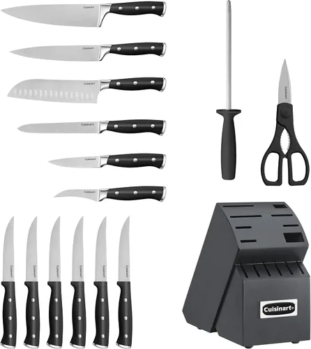 Miniatura 3 de Cuisinart Juego de cuchillos de 15 piezas con bloque, acero inoxidable de alto carbono, remache triple forjado, negro/negro C77BTR-15PBK
