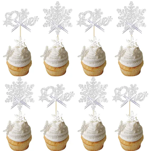 Miniatura 18 de Gyufise 24 adornos de copos de nieve Oh Baby para cupcakes con purpurina azul, decoración de pastel de baby shower congelado para baby shower